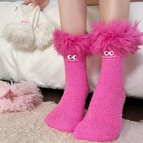 Helii Women's Fuzzy Plush Socks Thick Coral Fleece Warm Soft Cozy Home Sleeping Socks