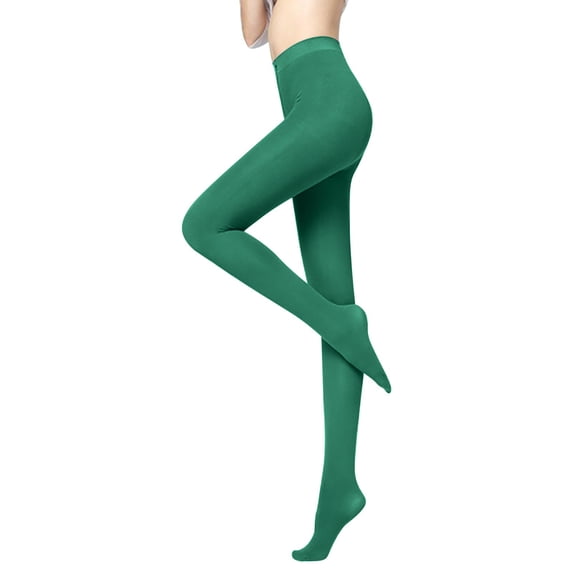 Helii Women's High Waist Velvet Tights, Opaque Tummy Control Pantyhose, Matte Non See Through Tights, Shaping Solid Color Tights for Dress Skirt Daily Wear Green,One Size