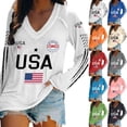 thumbnail image 1 of Helii Women's Independence Day 250th Anniversary Printed V Neck Long Sleeve T Shirt Vintage 1776-2026 USA Flag T Shirts 4th of July Summer Patriotic Tops Black L, 1 of 3