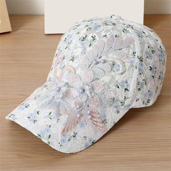 Helii Women's Lace Floral Baseball Cap, Mesh Back Breathable Trucker Hat, Embroidered Flower Sun Cap, Adjustable Snapback Summer Hat for Outdoor Running Blue,One Size