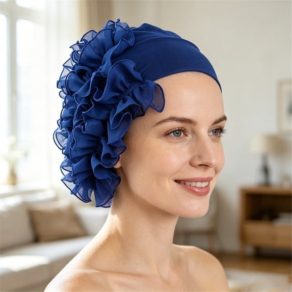 Helii Women's Large Ruffle Flower Stretchy Chiffon Head Wrap Turban Cap Soft Comfortable Breathable Elegant Head Scarf Hat for Wedding Daily Chemo Cancer Hair Loss 12 Colors