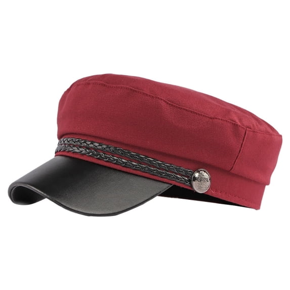 Helii Women's Newsboy Sailor Hat, Adjustable Flat Top Cap, Cotton Short Brim Cabbie Hat, Vintage Ivy Cap with Rope Button for Spring Fall Travel Daily Watermelon Red,A