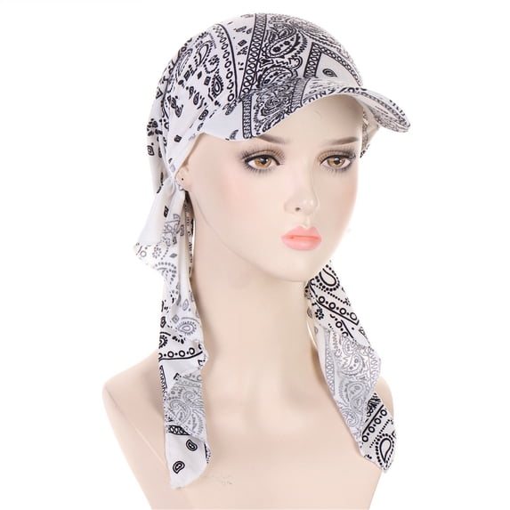 Helii Women's One-Piece Hijab Baseball Cap with Visor, Breathable Muslim Sport Hat, Full Coverage Headscarf with Long Tail, Stretchy Sun Protection Cap for Outdoor White,One Size