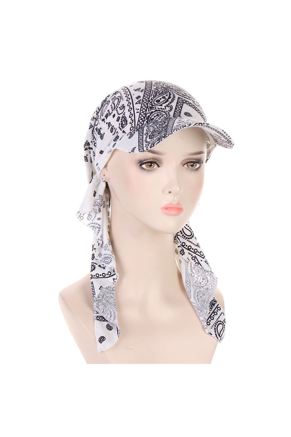 Women's One-Piece Hijab Baseball Cap with Visor, Breathable Muslim Sport Hat, Full Coverage Headscarf with Long Tail, Stretchy Sun Protection Cap for Outdoor White,One Size