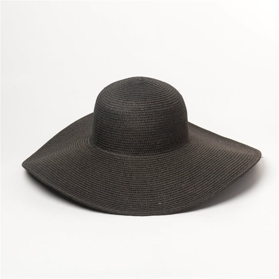 Helii Women's Oversized Wide Brim Straw Sun Hat, UPF 50+ Foldable Beach Hat, Extra Large 14cm Floppy Cap, Packable Summer Hat with Chin Strap for Travel Vacation Black,One Size