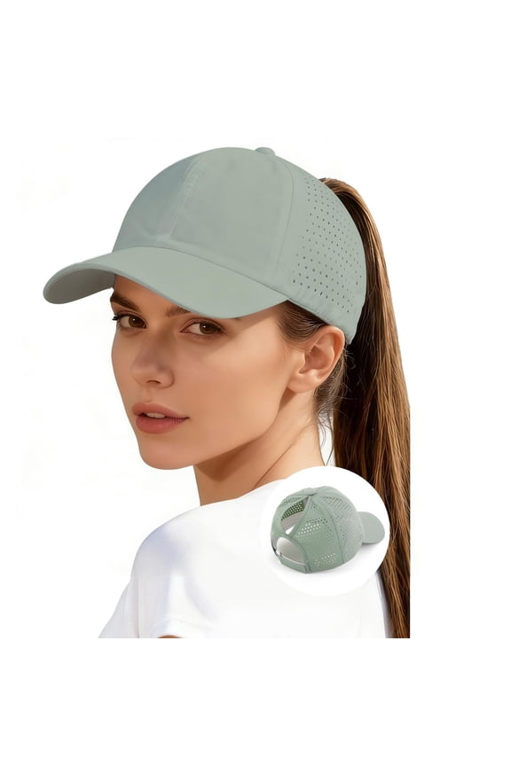Women's Ponytail Mesh Baseball Cap – Breathable Lightweight Sport Hat with Adjustable Closure, Quick Dry Summer Outdoor Cap for Running Cycling Green One Size