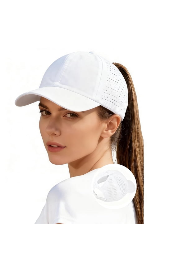 Women's Ponytail Mesh Baseball Cap – Breathable Lightweight Sport Hat with Adjustable Closure, Quick Dry Summer Outdoor Cap for Running Cycling White One Size
