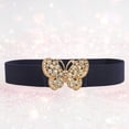 thumbnail image 1 of Helii Women's Rhinestone Butterfly Buckle Elastic Belt – Crystal Stretch Waist Belt for Jeans Dresses, Sparkly Bling Elastic Belt with Stretchy Band, One Size Fashion Belt Dark Blue,One Size, 1 of 3