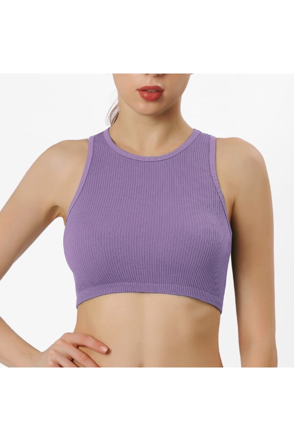 Women's Ribbed Seamless Racerback Crop Tank Tops, Sleeveless Workout Athletic Camisole