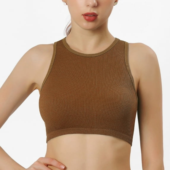 Women's Ribbed Seamless Racerback Crop Tank Tops, Sleeveless Workout Athletic Camisole