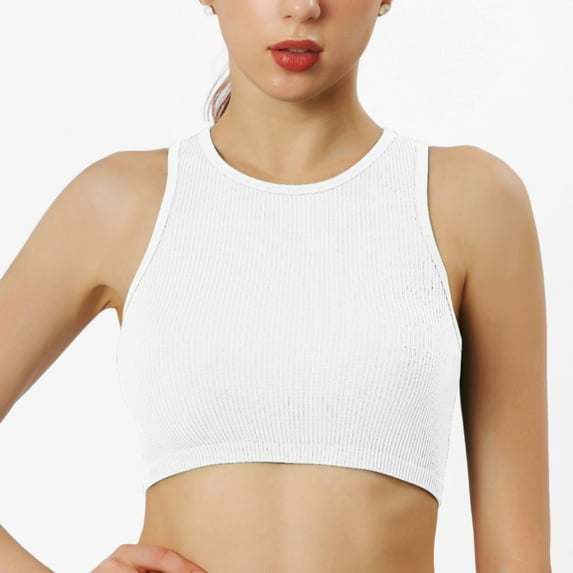 Women's Ribbed Seamless Racerback Crop Tank Tops, Sleeveless Workout Athletic Camisole