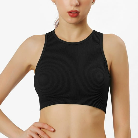 Women's Ribbed Seamless Racerback Crop Tank Tops, Sleeveless Workout Athletic Camisole