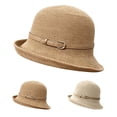 thumbnail image 1 of Helii Women's Short Brim Sun Hat – Vintage Cloche Style Straw Hat with Faux Leather Belt, Breathable Packable Bell Shape Bucket Hat for Women, Foldable Summer Travel Hat Khaki,One Size, 1 of 3