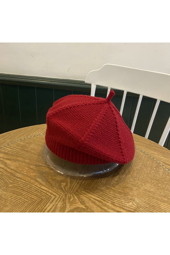 Women's Solid Color Knitted Beret - Fashion Painter's Hat for Casual Wear