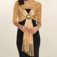 thumbnail image 1 of Helii Women's Sparkling Metallic Shawl Wrap, Sequin Fringe Evening Scarf, Rhinestone Buckle Bridal Shawl, Formal Party Cape for Wedding Guest Gown Banquet Gold,One Size, 1 of 6