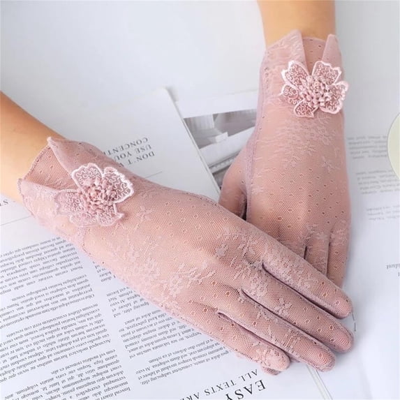 Helii Women's Summer Lace Gloves Thin Ice Silk Driving Gloves UV Protection Touch Screen Non-Slip Sun Block Mittens