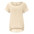 thumbnail image 1 of Helii Women's T Shirts Round Neck Short Sleeve Cotton Linen Casual Basic Tops Loose Breathable Blouses Fashion Travel Beach Vacation Outfits S-5XL Beige, 1 of 6