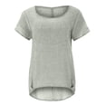 thumbnail image 1 of Helii Women's T Shirts Round Neck Short Sleeve Cotton Linen Casual Basic Tops Loose Breathable Blouses Fashion Travel Beach Vacation Outfits S-5XL Grey, 1 of 6