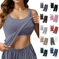 Helii Women's Tank Top Slim Sleepwear With Built In Bra Cup Casual Crop Pants Pajamas Set For Women Grey M