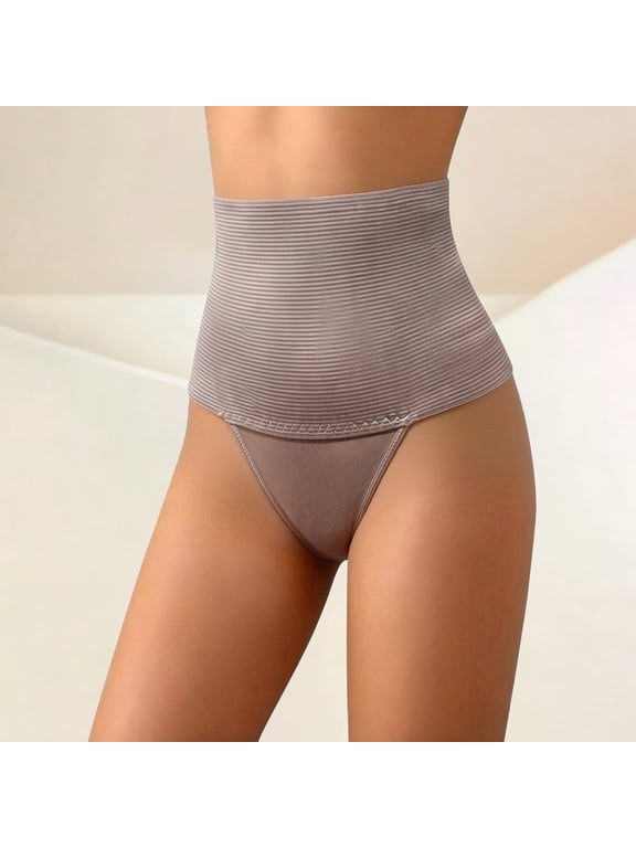 Women's Tummy Smoothing Thong Underwear Seamless Control Thong Panties High Waist Invisible No Show Thong for Dresses Shapewear Breathable Thong Soft Stretch Thong Daily Thong