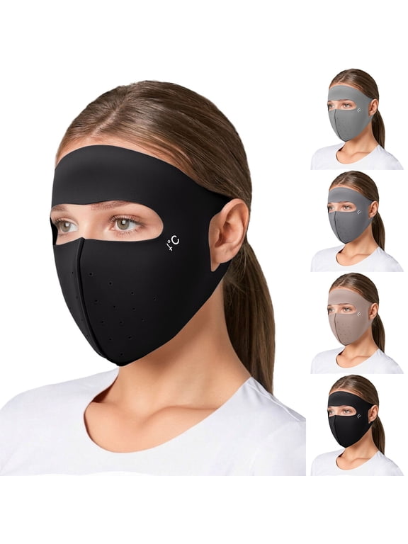 Women's UPF 50+ Full Face Sun Protection Mask – Cooling Ice Silk Face Cover with Breathable Mesh, Elastic UV Shield for Women, Anti-UV Face Mask for Hiking Running Cycling Grey,One Size