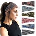 thumbnail image 1 of Helii Women's Wide Boho Headband, Stretchy Floral Print Head Wrap, Breathable Yoga Workout Hair Band, Non-Slip Sweat-Absorbent Turban for Running Gym Daily Green,One Size, 1 of 3
