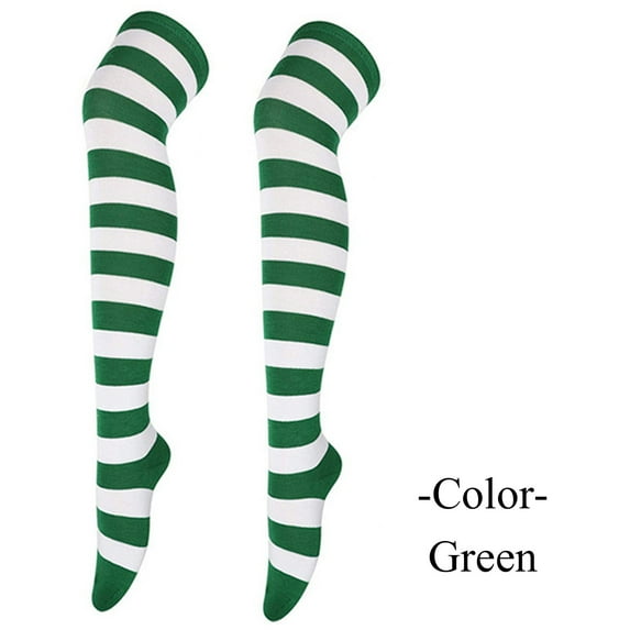 Christmas Stockings Helii Women's Wide Striped High Long Socks Thigh High Stockings Party costume Over Knee High Crazy Socks Leg Warmer Green