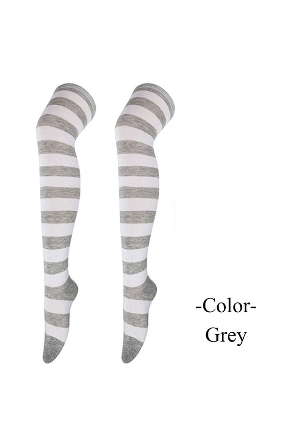 Christmas Stockings Helii Women's Wide Striped High Long Socks Thigh High Stockings Party costume Over Knee High Crazy Socks Leg Warmer Grey