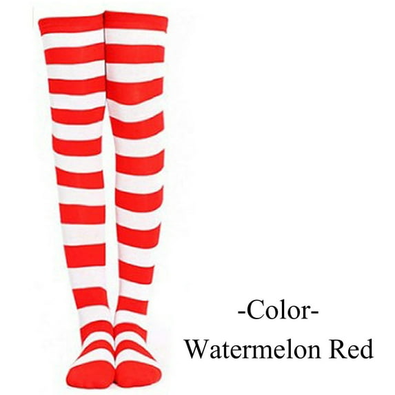 Christmas Stockings Helii Women's Wide Striped High Long Socks Thigh High Stockings Party costume Over Knee High Crazy Socks Leg Warmer Watermelon Red