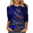 thumbnail image 1 of Helii Womens Christmas 3/4 Sleeve Shirts Cute Printed Round Neck Tops Loose Fit Pullover Blouses Matching Family Xmas Party Outfits Trendy Soft Tee Clothing with Multi Prints for Women, 1 of 4