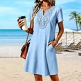 thumbnail image 1 of Helii Womens Embroidered Eyelet V Neck Short Sleeve A Line Dress with Pockets Lightweight Breathable Summer Swing Casual Loose Fit T Shirt Dress for Daily Vacation Beach Party 6 Colors, 1 of 8