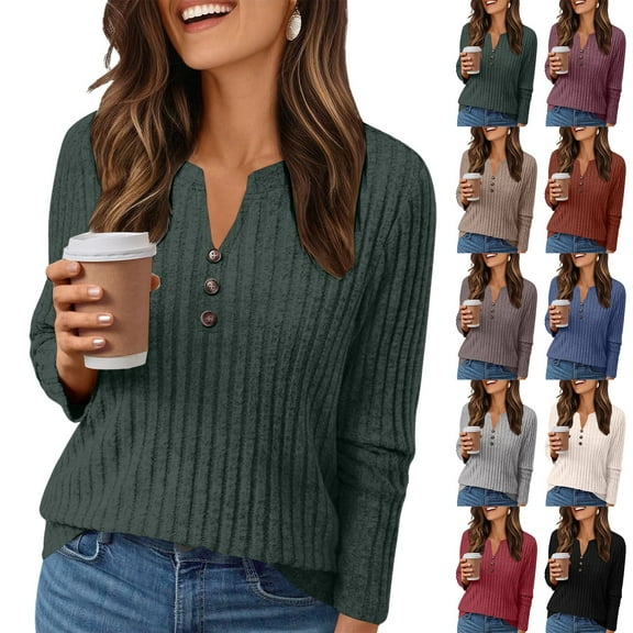 Helii Womens Fall V Neck long Sleeve Shirt Regular Fit Tunic Tops Knitted Stripe Blouses Sweater for Women Dressy Business Casual Blackish Green S