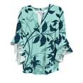 thumbnail image 1 of Helii Womens Flared Sleeve Shirt Boho Print V Neck Dressy Casual Tops Trendy Flowy Loose Blouse Fashion Beach Sun Outfits Spring Summer S-3XL, 1 of 5
