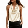 thumbnail image 1 of Helii Womens Tank Tops Silk Satin Casual Backless Halter Neck Draped Front Camisole Tops Solid Color Blouses Fashion Spring Summer Vacation Shirts XS-2XL Beige, 1 of 8