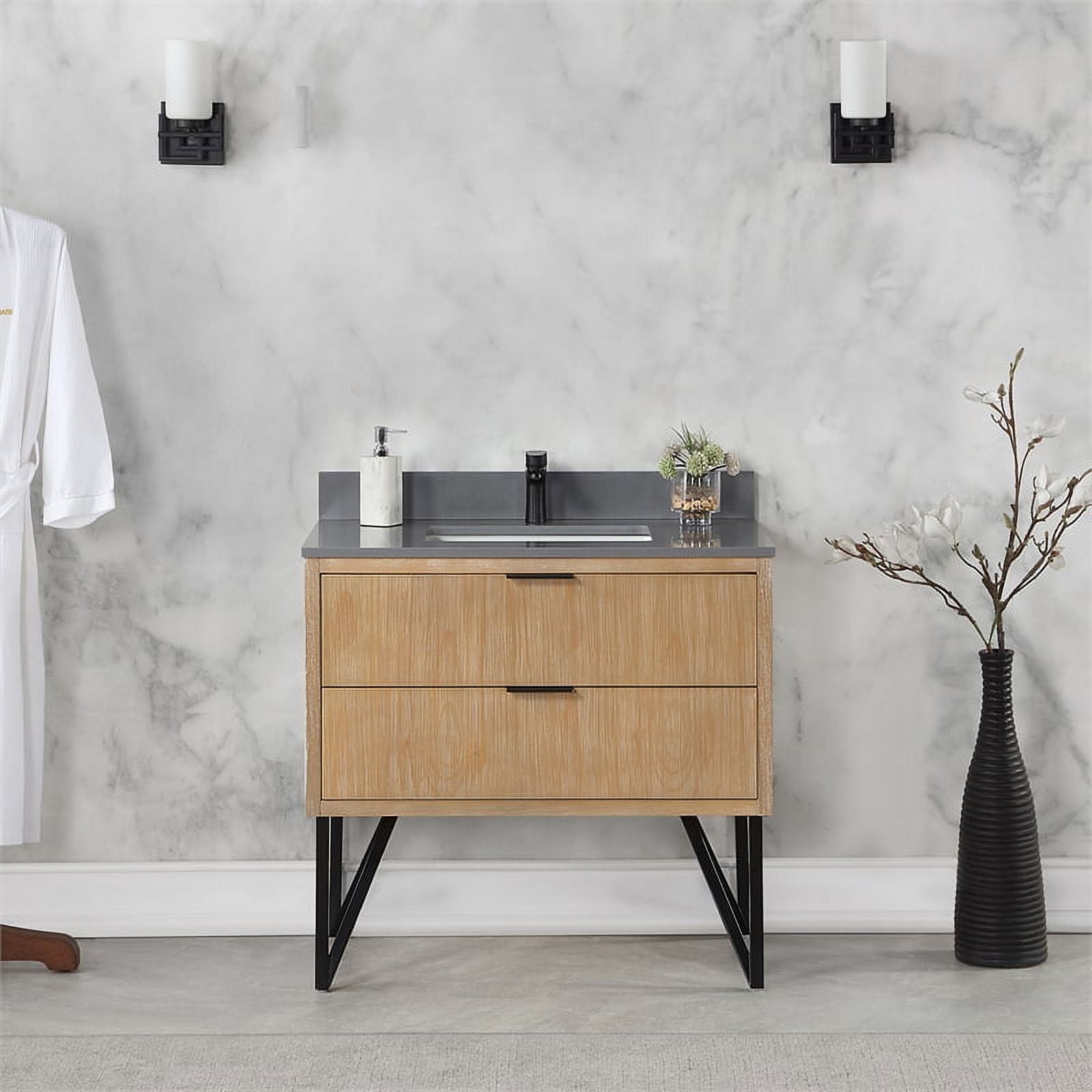 Helios 36" Weathered Pine Single Vanity with Concrete Gray Countertop