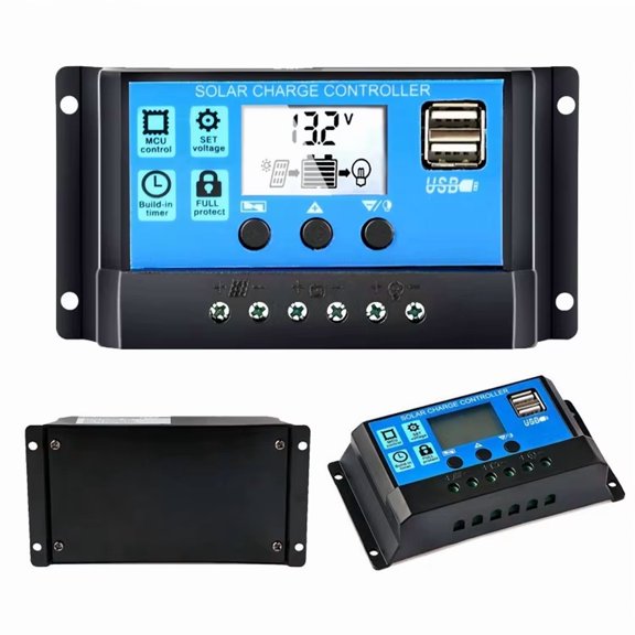Helios Pro 10A PWM Solar Charge Controller 12V 24V Auto, Dual USB LCD Solar Regulator for Battery Charging, RV, Camping and Off-Grid Systems