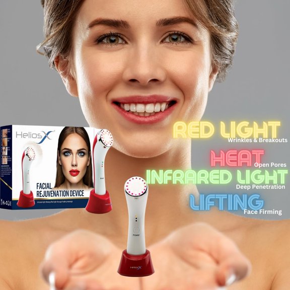 Helios X Red Light Therapy for Face 3-in-1 Infrared LED Light Therapy & Thermal Heating Facial Rejuvenation Massager Device for Anti-Aging, Improve Wrinkles, Texture/Age Spots Facial Light Therapy