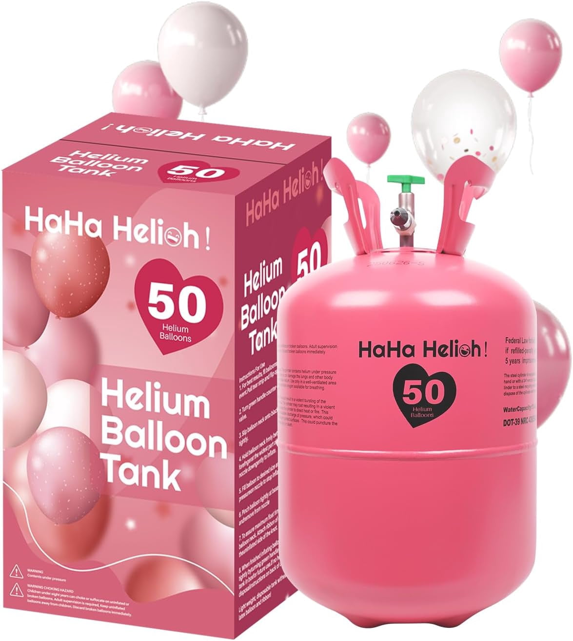 Helium Tank - 400 liters for up to 50 assorted balloons (latex, LED & foil) – Party birthday decoration disposable gas cylinder – bendable filling valve – For decorative occasions