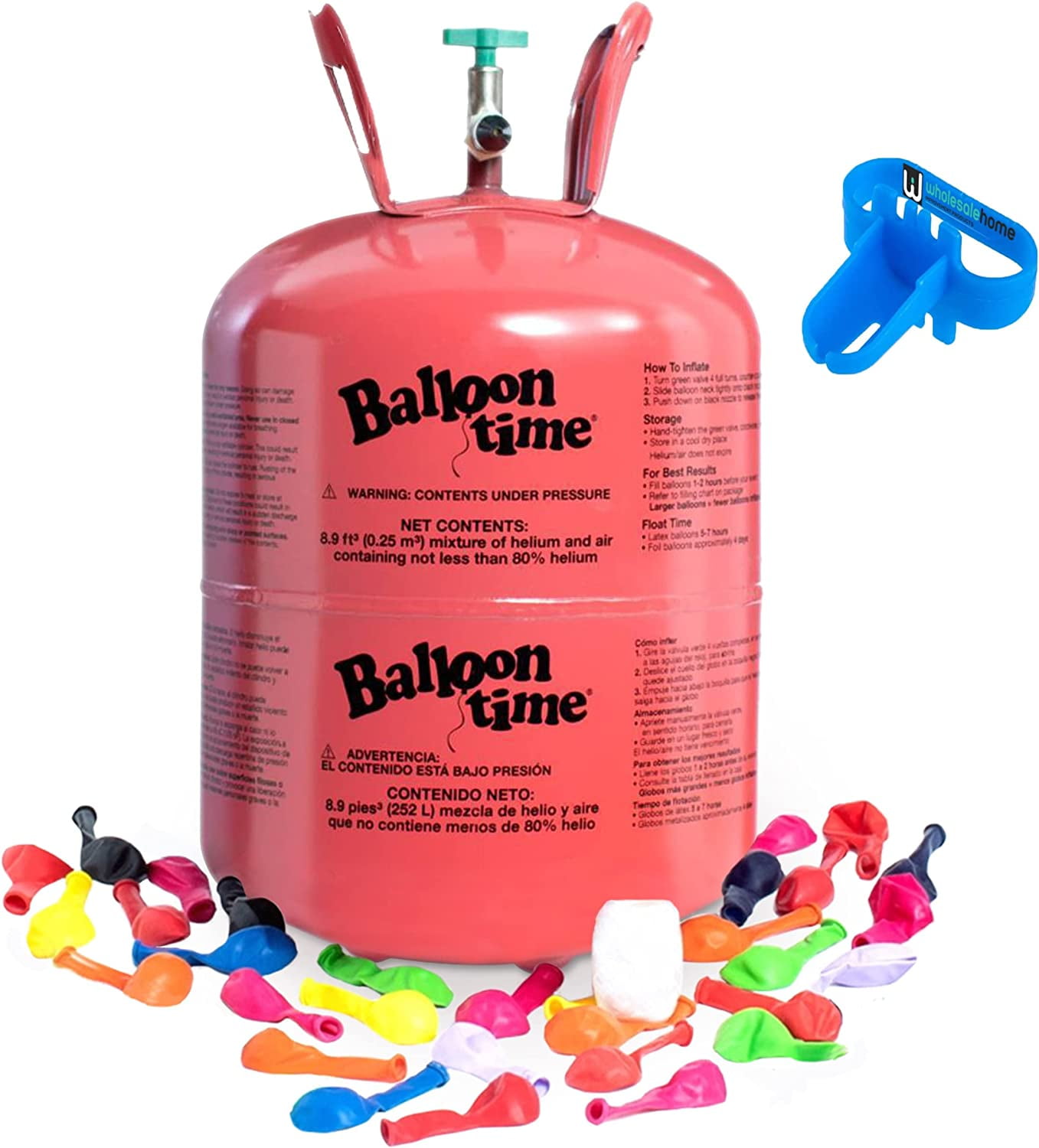 Helium Tank for Balloons At Home, 14.9 Cu Ft Helium Balloon Pump Kit with  50 Assorted Latex Balloons, White Curling Ribbon and Wholesalehome Balloon  Tie Tool 