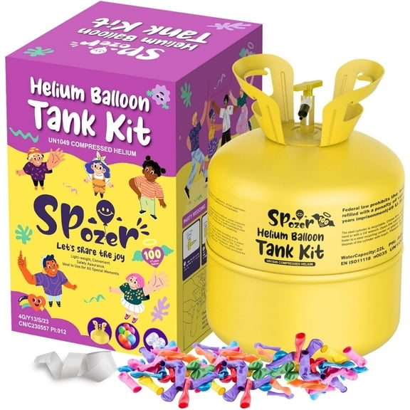 Helium Tank for Balloons At Home 22L Helium Balloon Tank Kit Up To 100 Latex Balloons Portable Helium Tank for Birthday, Wedding & Party Decorations (1 Tank)