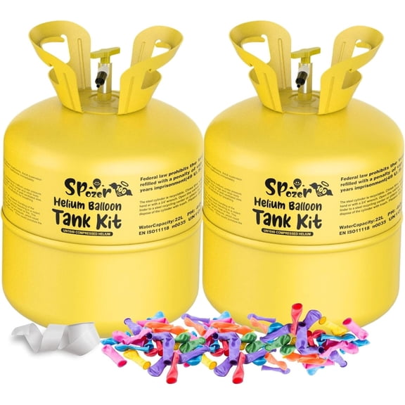 Helium Tank for Balloons At Home 22L Helium Balloon Tank Kit Up To 100 Latex Balloons Portable Helium Tank for Birthday, Wedding & Party Decorations (2 Tanks)