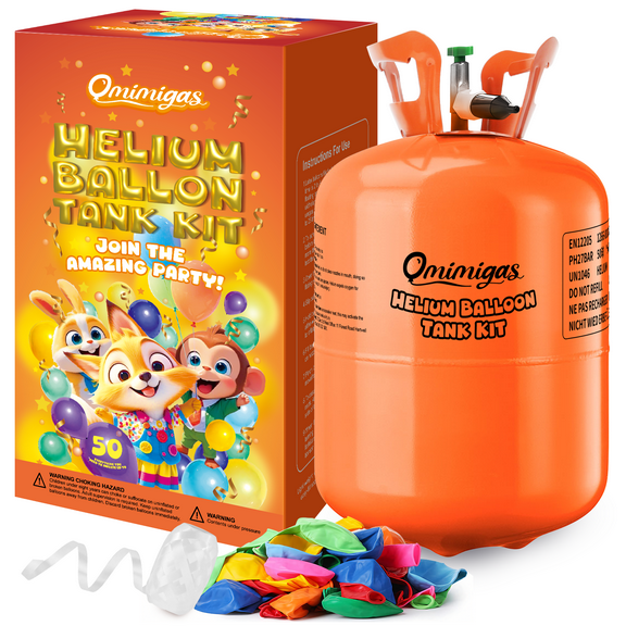 Helium Tank for Balloons at Home 13.4L with 50 Latex Balloons Ribbons 99.99% Pure Helium Gas Tank Pump Kit (1 Tank)