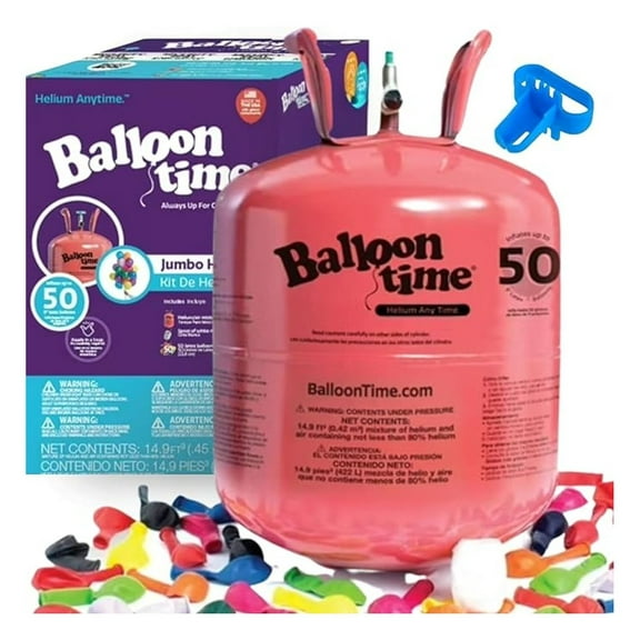 Helium for Balloons At Home, 14.9 Cu Ft Helium Balloon Pump Kit with 50 Assorted Latex Balloons, White Curling Ribbon and Balloon Tie Tool