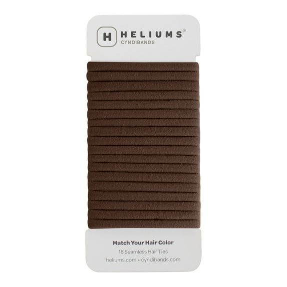 Heliums Dark Ash Brown Skinny Seamless 6mm Medium Hold Soft Nylon Fabric Rolled Ponytail Holders - 18 Hair Ties