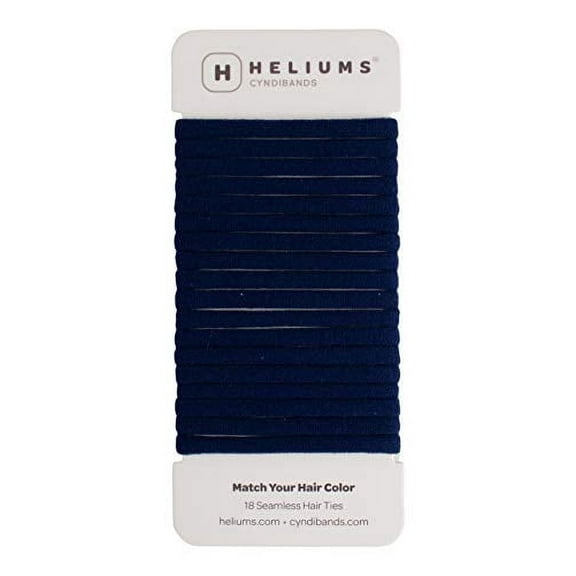 Heliums Navy Blue Skinny Seamless 6mm Medium Hold Soft Nylon Fabric Rolled Ponytail Holders - 18 Hair Ties