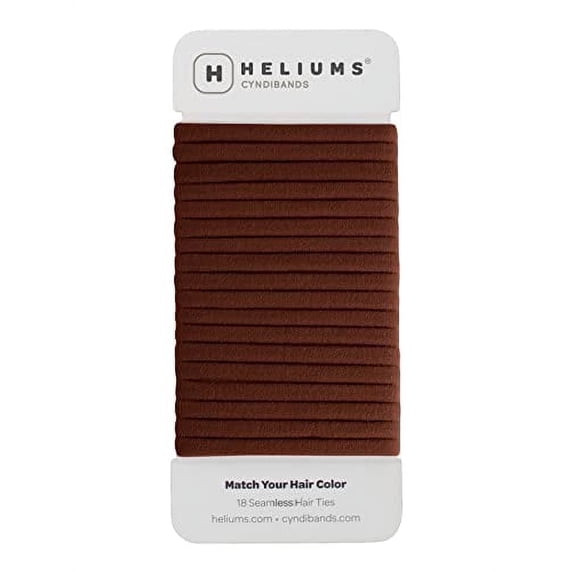 Heliums Seamless Hair Ties - 18 Pack, Brown, Skinny 6mm, 1.75 Inch Diameter, Medium Hold for Fine to Normal Hair