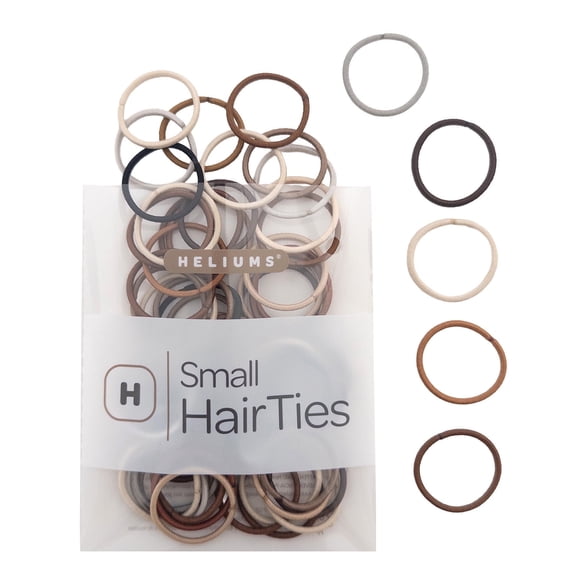 Heliums Small Hair Ties - Neutrals Mix - No Damage Mini 1 Inch Reusable 2mm Elastics - 50 Count