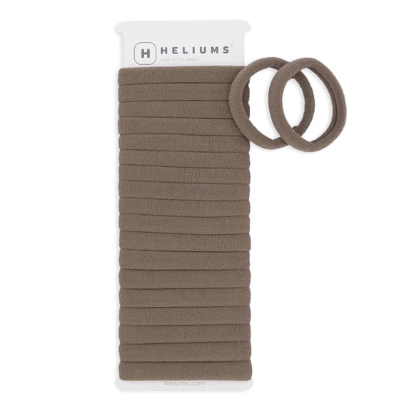 Heliums Soft Hair Ties - No Damage Seamless Nylon Fabric Bands, Stretchy Ponytail Holders for Thin & Thick Hair - Standard 1.5 Inch, Light Brown, 20 Pack