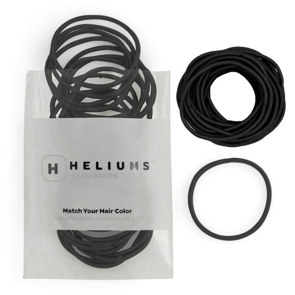 Heliums Thin Hair Elastics - Black - 2mm Ties for Thin Hair, 1.75 Inch, Medium Hold No Damage Ponytail Holders - 40 Count