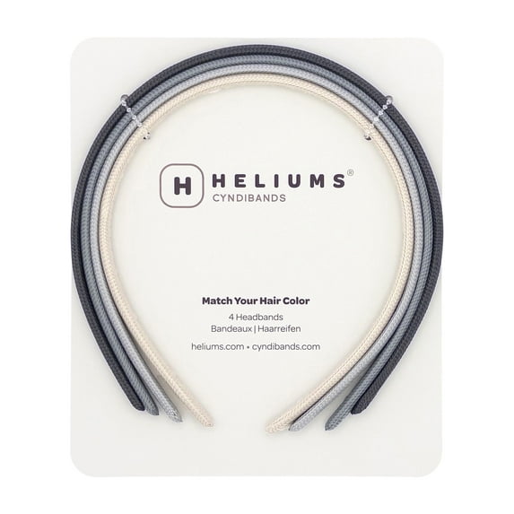 Heliums Thin Headbands - 8mm Skinny Headband for Women, 4 Count, Comfortable Narrow Hair Bands Blend with Hair Color (Dark Grey, Light Gray, Off White)